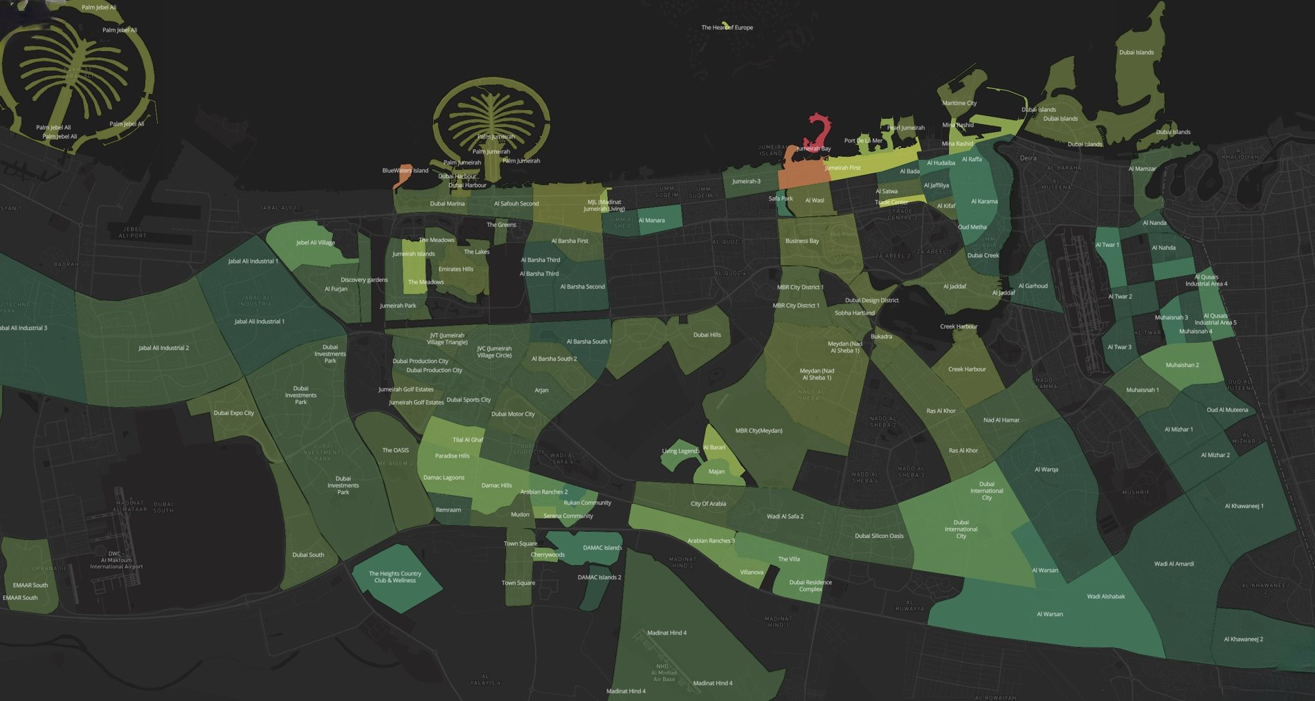 Dubai real estate investment map — district zones